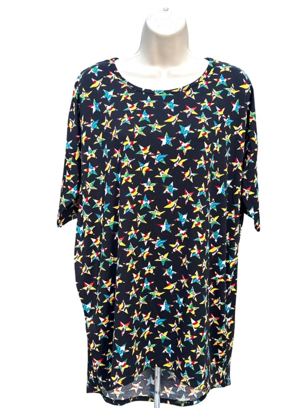 LuLaRoe Small Black Multicolor Irma Star Print High Low Oversized Tunic Top Knit